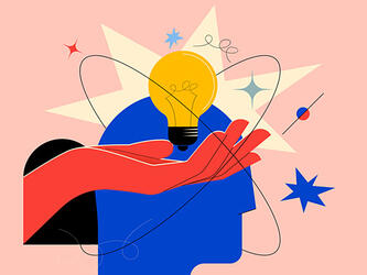 graphic of hand holding lightbulb surrounded by sparks